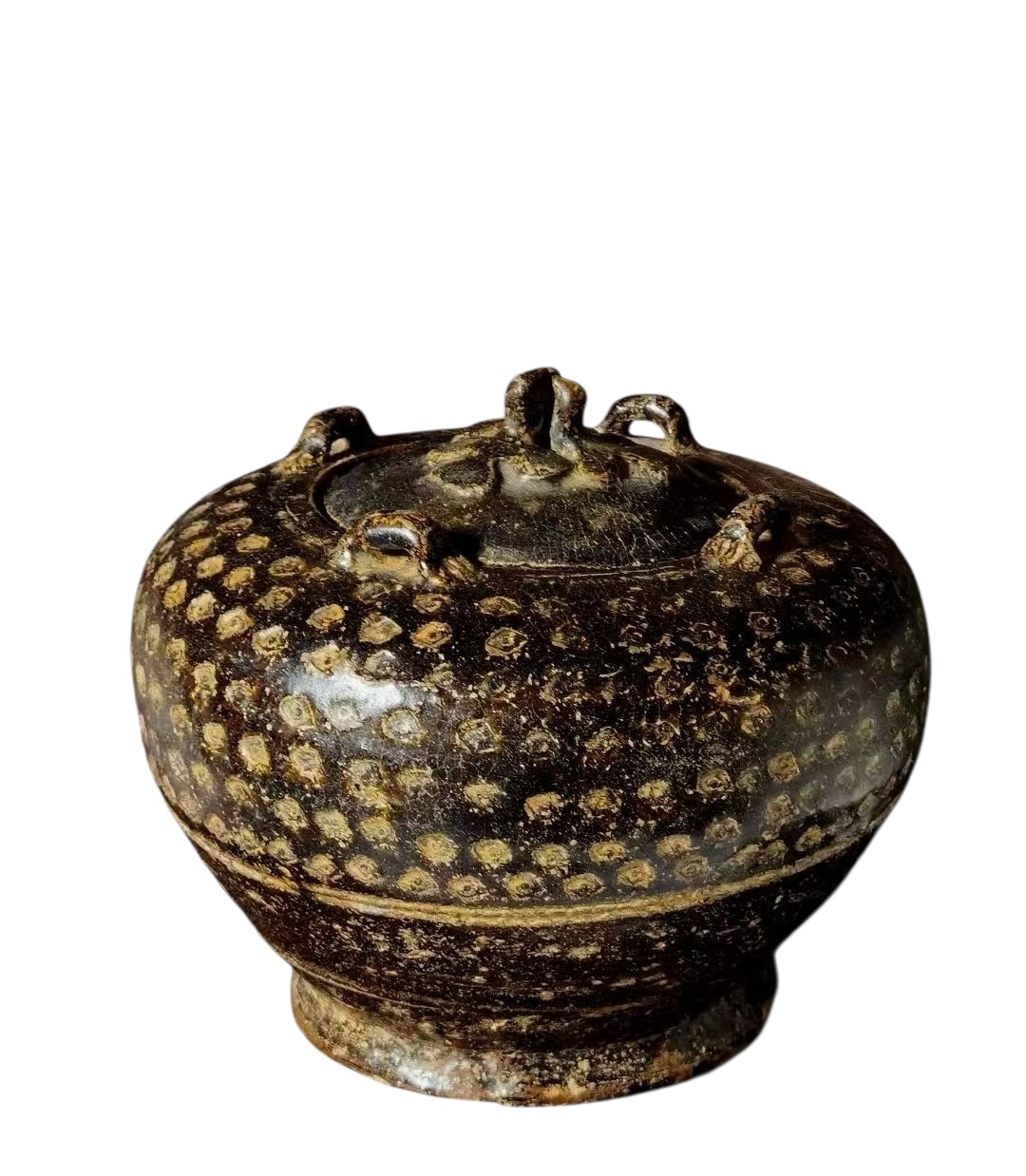 西晋 德清窑四系三鸟盖罐